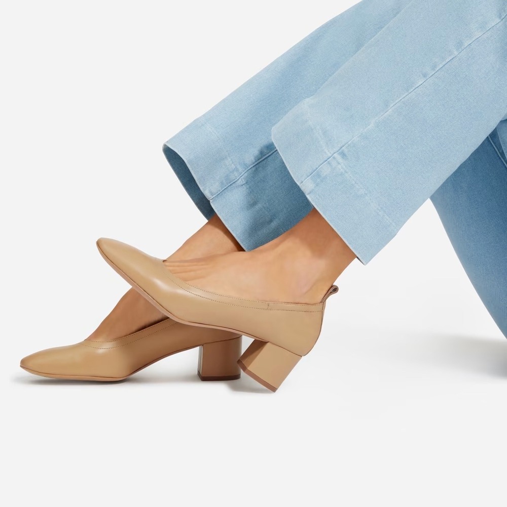 Everlane The Day Heel Light Taupe Leather Ballet Shoe Beige Tan Nude Sz 7.5 Chic